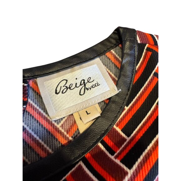 Chevron Patterned Red & Black Dress By Beige By Eci Size Large - Picture 4 of 8